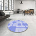 Round Patterned Sky Blue Rug in a Office, pat851blu