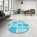 Round Patterned Bright Turquoise Blue Rug in a Office, pat851lblu