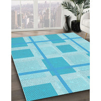 Patterned Bright Turquoise Blue Rug, pat851lblu