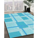 Machine Washable Transitional Bright Turquoise Blue Rug in a Family Room, wshpat851lblu