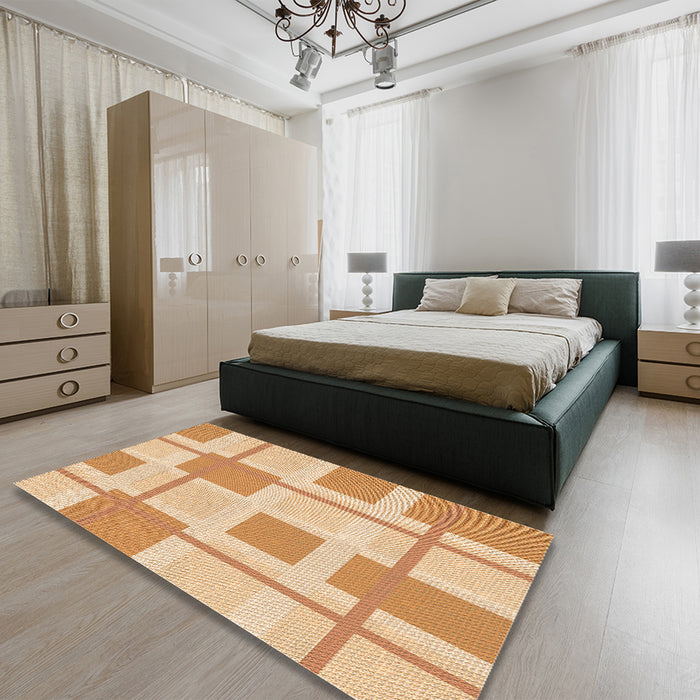 Patterned Brown Gold Rug in a Bedroom, pat851org