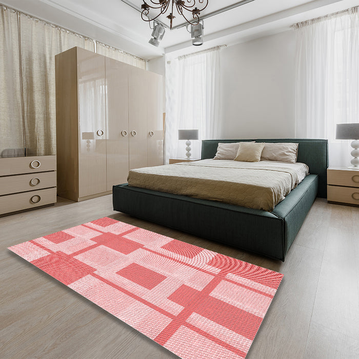 Patterned Deep Rose Pink Rug in a Bedroom, pat851rd