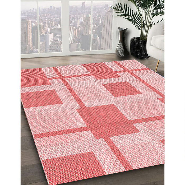 Patterned Deep Rose Pink Rug in Family Room, pat851rd