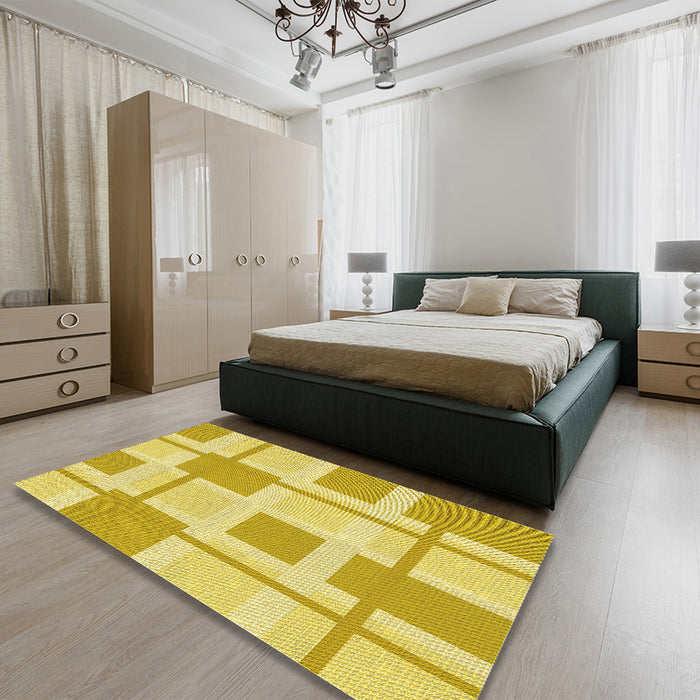 Patterned Bold Yellow Rug in a Bedroom, pat851yw