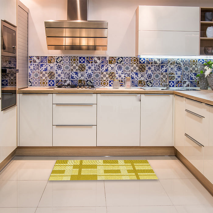 Patterned Bold Yellow Rug in a Kitchen, pat851yw