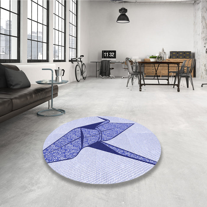 Round Patterned Lavender Blue Rug in a Office, pat852blu