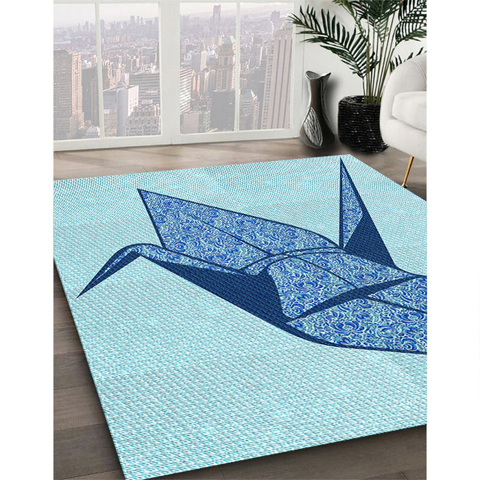 Machine Washable Transitional Blue Rug in a Family Room, wshpat852lblu