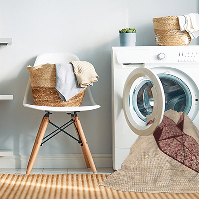 Machine Washable Transitional Navajo White Gold Rug in a Washing Machine, wshpat852org