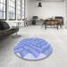 Round Patterned Sky Blue Rug in a Office, pat853blu