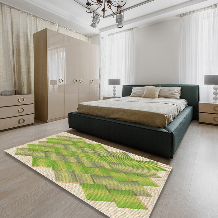 Patterned Green Rug in a Bedroom, pat853brn