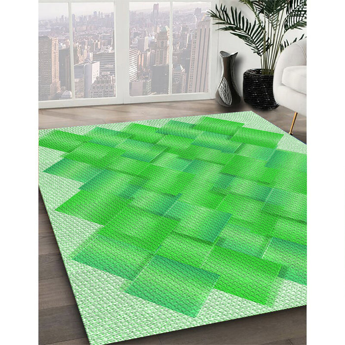 Machine Washable Transitional Neon Green Rug in a Family Room, wshpat853grn