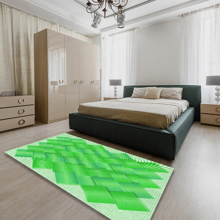 Patterned Neon Green Rug in a Bedroom, pat853grn