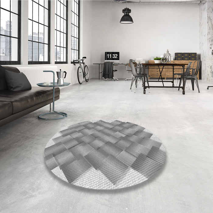 Round Patterned Platinum Gray Rug in a Office, pat853gry