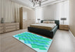 Patterned Turquoise Green Rug in a Bedroom, pat853lblu