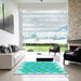 Square Patterned Turquoise Green Rug in a Living Room, pat853lblu