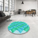 Round Patterned Turquoise Green Rug in a Office, pat853lblu