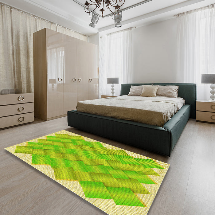 Patterned Pistachio Green Rug in a Bedroom, pat853yw