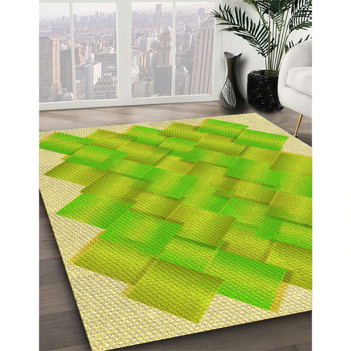 Patterned Pistachio Green Rug in Family Room, pat853yw