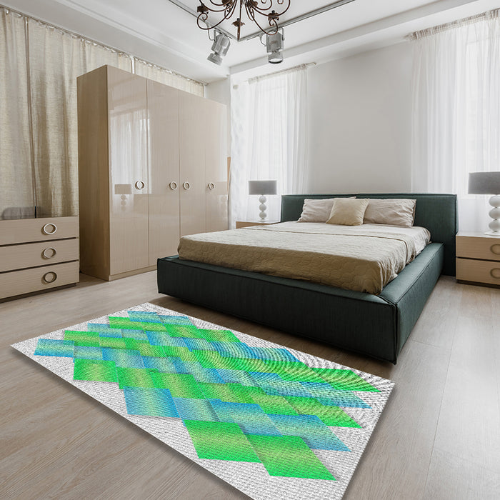 Patterned Mint Green Novelty Rug in a Bedroom, pat853