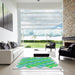 Square Patterned Mint Green Novelty Rug in a Living Room, pat853