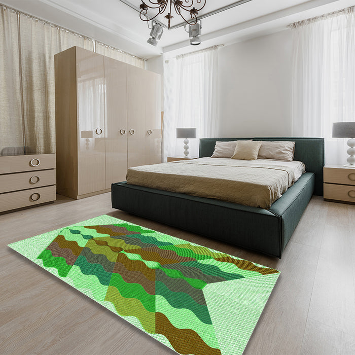 Patterned Fern Green Rug in a Bedroom, pat854grn