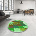 Round Patterned Fern Green Rug in a Office, pat854grn
