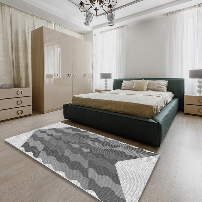 Patterned Cloud Gray Rug in a Bedroom, pat854gry