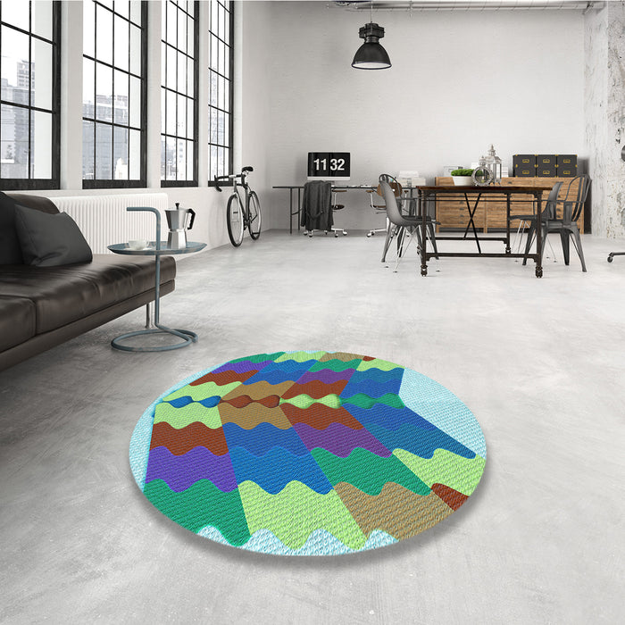 Round Patterned Medium Aqua Marine Green Rug in a Office, pat854lblu