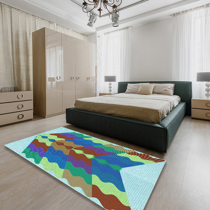 Patterned Medium Aqua Marine Green Rug in a Bedroom, pat854lblu