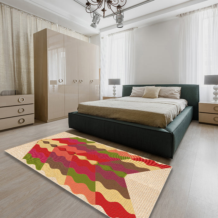 Patterned Yellow Orange Rug in a Bedroom, pat854org