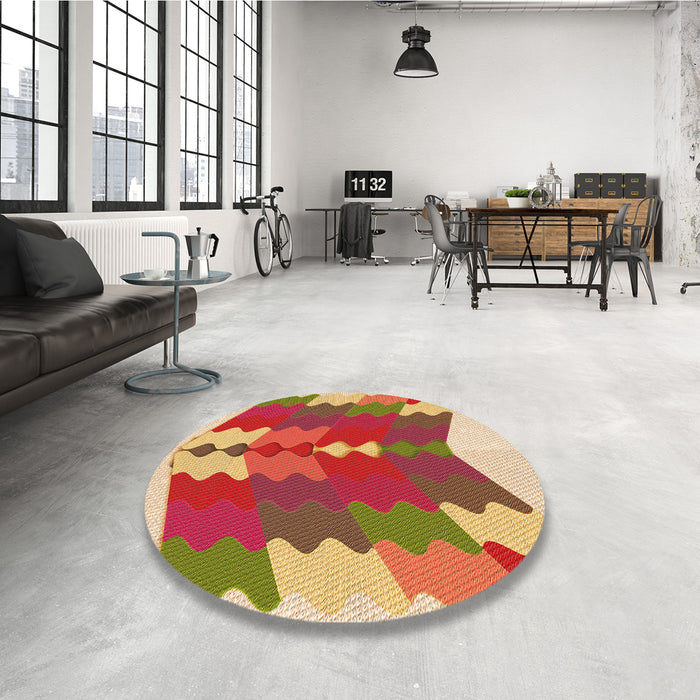 Round Patterned Yellow Orange Rug in a Office, pat854org