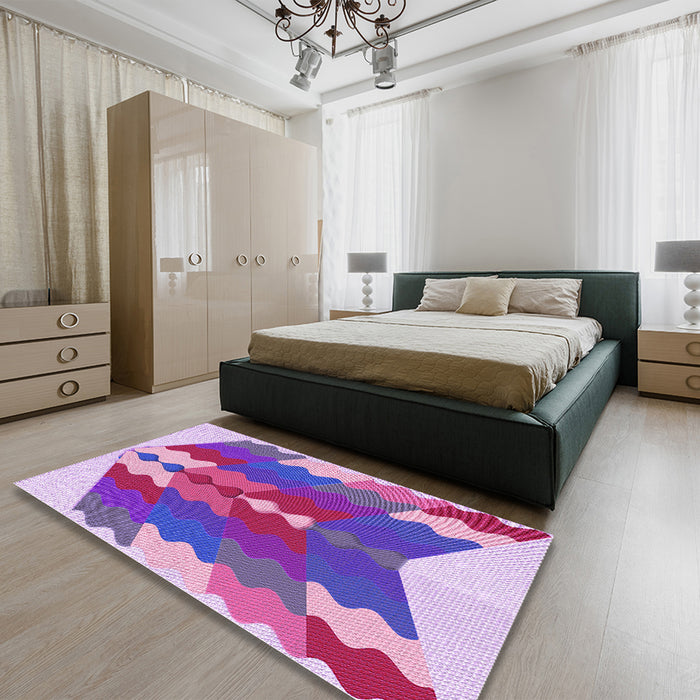 Patterned Dark Orchid Purple Rug in a Bedroom, pat854pur