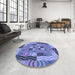 Round Patterned Deep Periwinkle Purple Rug in a Office, pat855blu