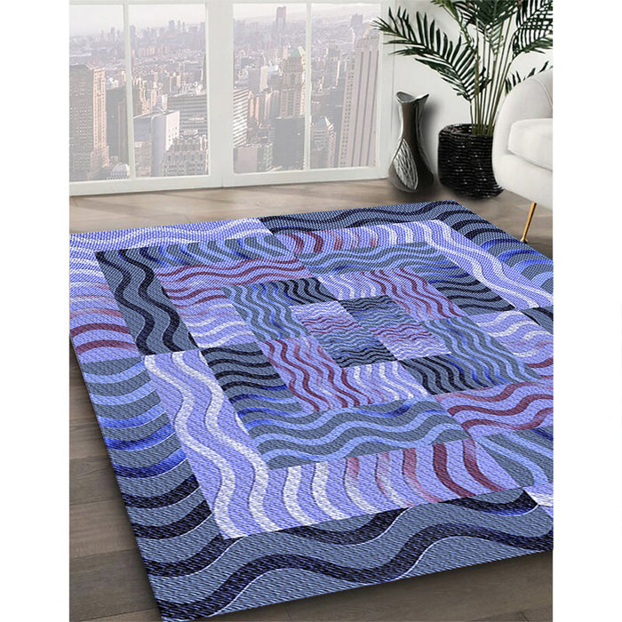 Patterned Deep Periwinkle Purple Rug in Family Room, pat855blu