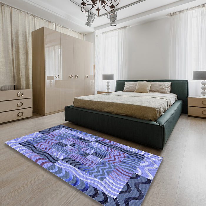Patterned Deep Periwinkle Purple Rug in a Bedroom, pat855blu