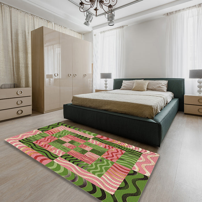Patterned Chestnut Red Rug in a Bedroom, pat855brn