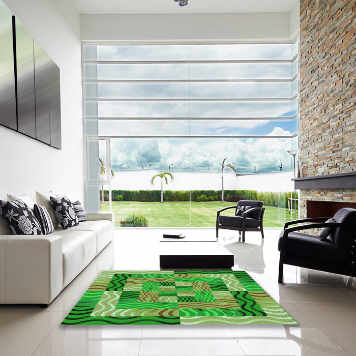 Square Patterned Green Rug in a Living Room, pat855grn