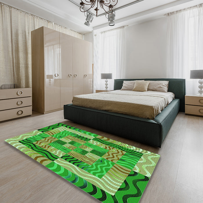 Patterned Green Rug in a Bedroom, pat855grn