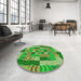 Round Patterned Green Rug in a Office, pat855grn