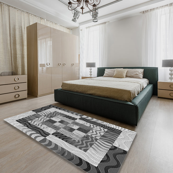 Patterned Silver Gray Rug in a Bedroom, pat855gry