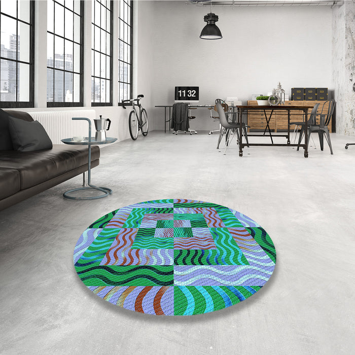 Round Patterned Lime Mint Green Rug in a Office, pat855lblu