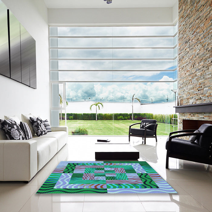 Square Patterned Lime Mint Green Rug in a Living Room, pat855lblu