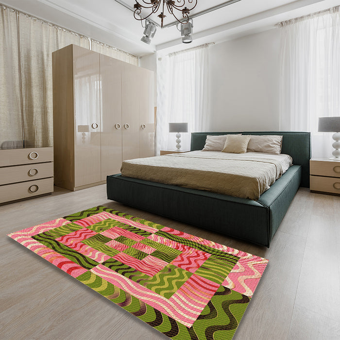 Patterned Chestnut Red Rug in a Bedroom, pat855org