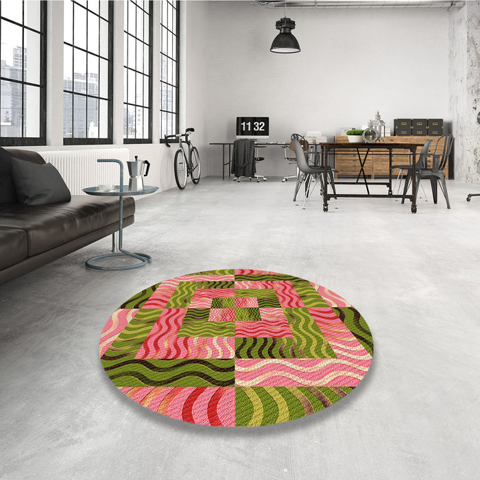 Round Patterned Chestnut Red Rug in a Office, pat855org