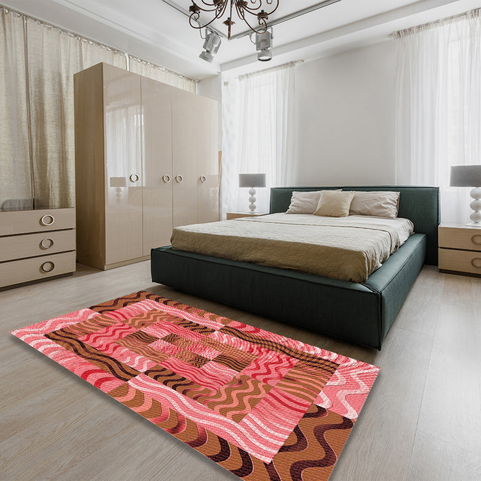 Patterned Red Rug in a Bedroom, pat855rd
