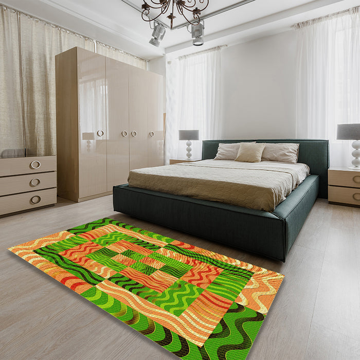 Patterned Mahogany Brown Rug in a Bedroom, pat855yw