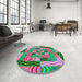Round Machine Washable Transitional Green Rug in a Office, wshpat855