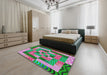 Patterned Green Modern Rug in a Bedroom, pat855