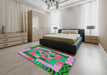 Machine Washable Transitional Green Rug in a Bedroom, wshpat855