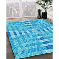 Patterned Bright Cyan Blue Rug, pat856lblu